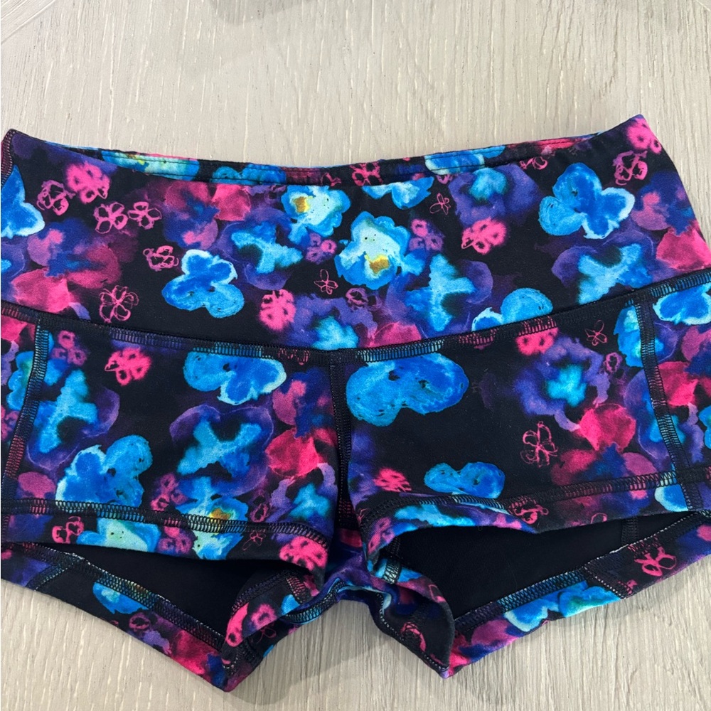 Fleo Women's Athletic Shorts - Blue and Pink Floral - Picture 2 of 6
